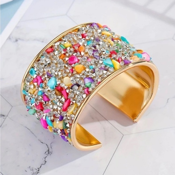NWT Colorful Gemstone Gold Cuff Bracelet - Picture 1 of 3
